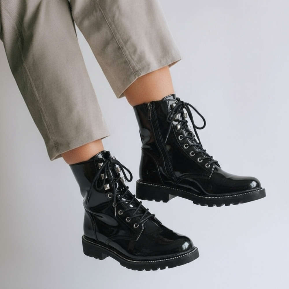 Michael Kors Glossy Black Combat Boots